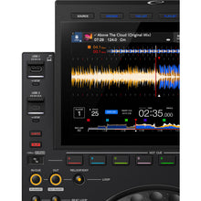 Load image into Gallery viewer, Closeup view of AlphaTheta Pioneer CDJ-3000X professional DJ media player, showing partial touchscreen on the left side USB-A and USB-C Input HOT CUE  A B C D E