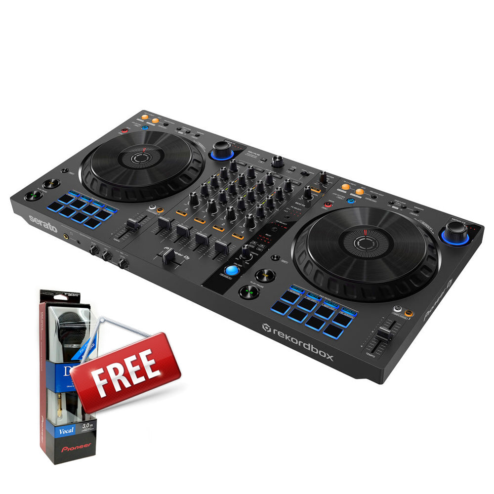 Pioneer DJ DDJ-FLX6-GT 4-deck Rekordbox and SeratoDJ DJ Controller (Graphite) FREE Pioneer DV10 Microphone