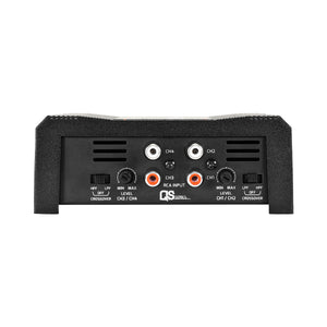 QS400.4 Photo Showing 4 Channel RCA  Input Female Connector HPF LPF Crossover Min Max Level QS Series