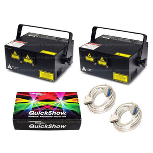 2 x Pangolin Unity RAW 1.7 Watt RGB Laser Show + 1 x QuickShow + 2 x 25ft ILDA