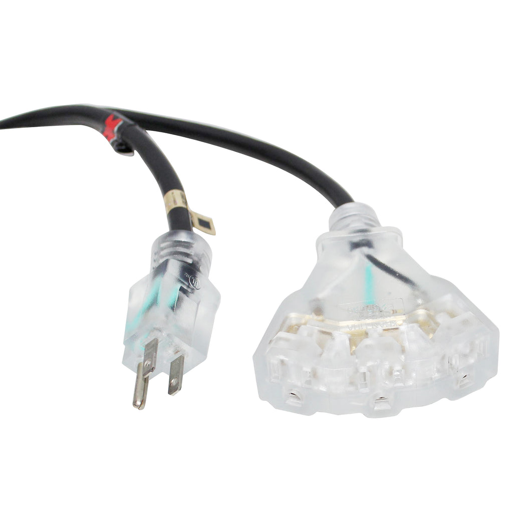 25' Ft. 120VAC NEMA 15 Male to 3 Outlet Female Power-Extension Cord 14 AWG