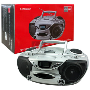 RCA CD Player Boombox Bluetooth MP3 SD MMC USB AM/FM Radio AUX BASS 110-240V