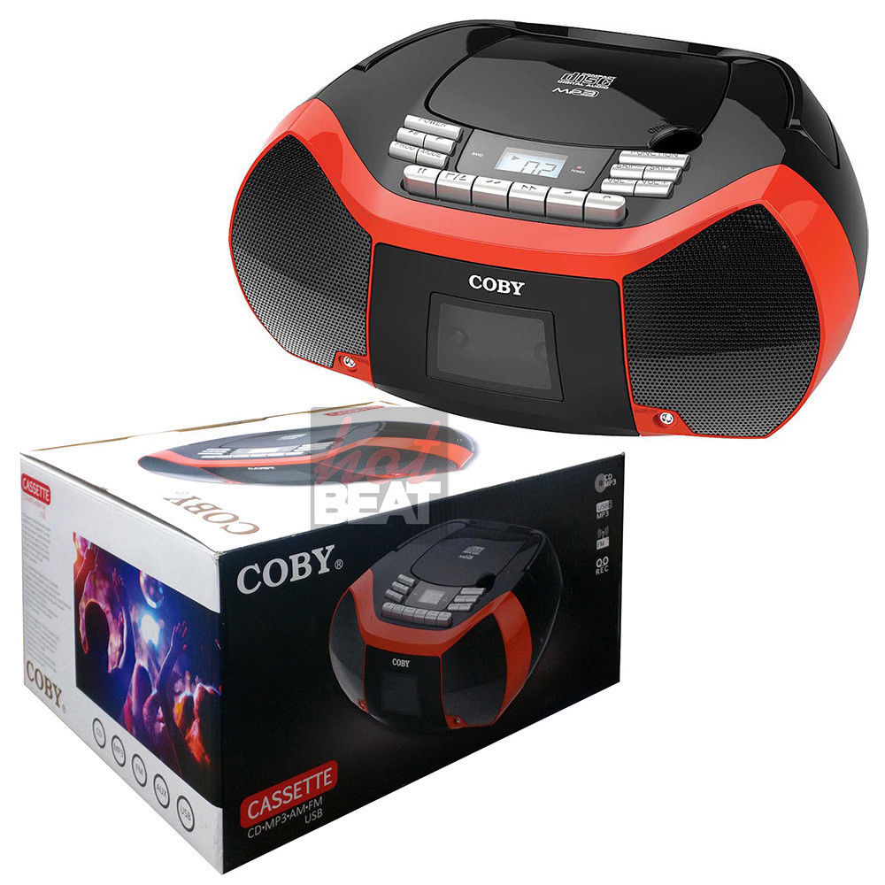 Coby Cassette Recorder CD CD-R MP3 AM/FM Radio USB 3.5 mm AUX Player Boombox RED