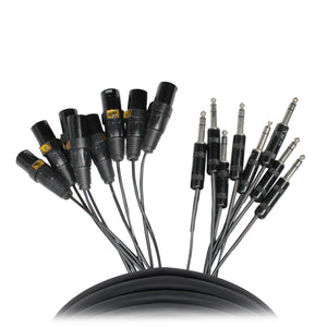 10' Ft High-Performance 8-Channel Snake Cable XLR-M TO 1/4" TRS Balanced Audio Cable