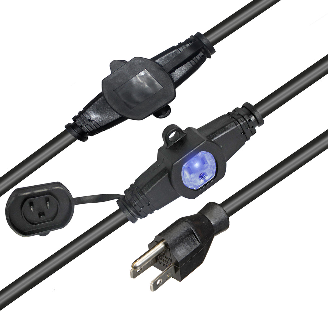 52' Ft. Male NEMA 120VAC to 9-Outet Female Edison 14/3AWG Power Extension Cable