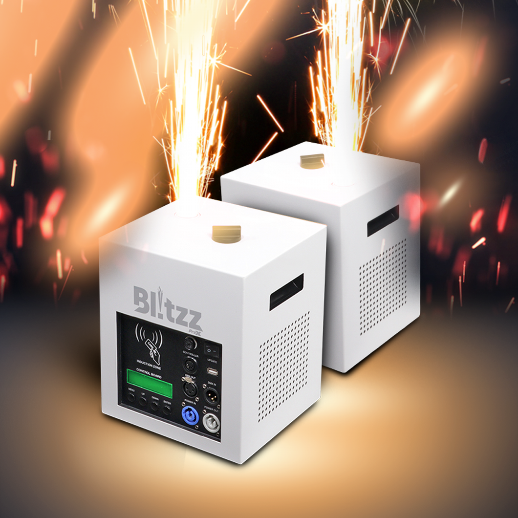 BlitzzFX Set of two Cold Spark Machines with White Covers and Case