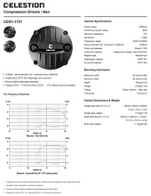 Load image into Gallery viewer, Celestion CDX1-1731 1-inch Screw-on Neodymium Compression Driver 40 Watt RMS 8-ohm Chart Specs Specifications