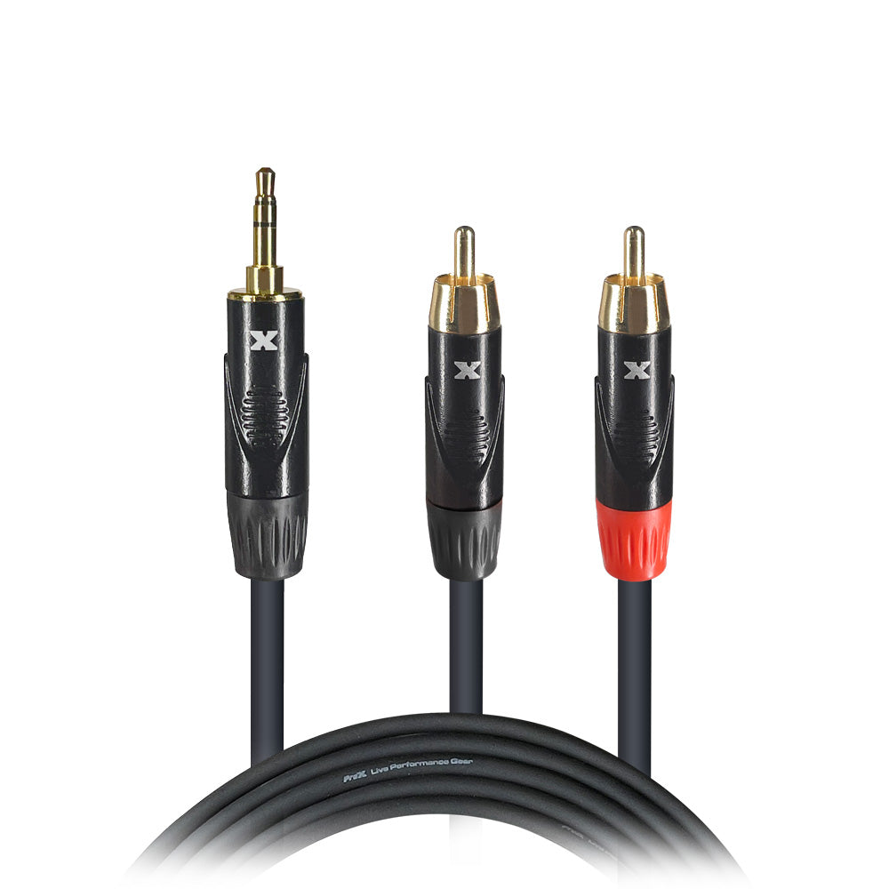 25' Ft High Performance 3.5mm 1/8” Mini TRS to Dual RCA-M Unbalanced Y-Cable