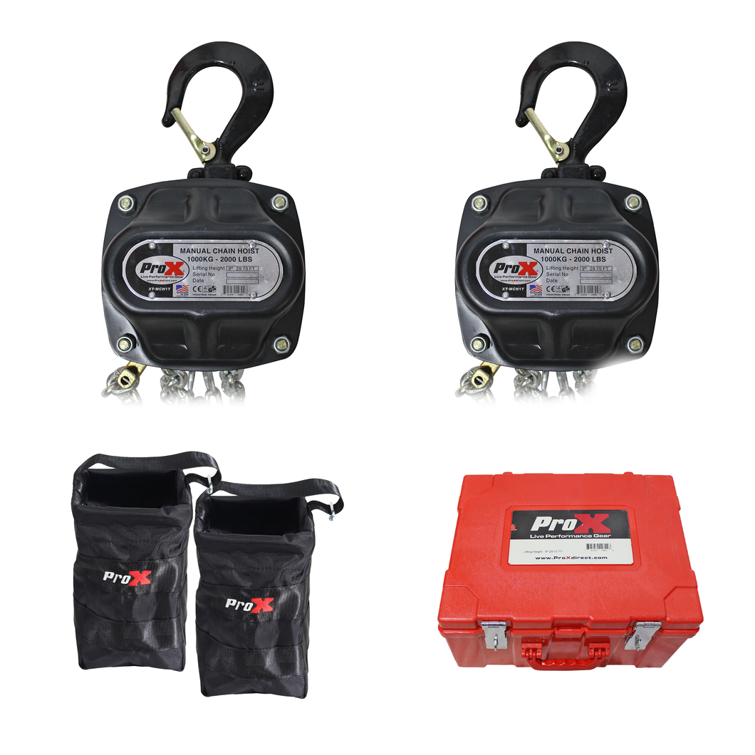 Pair 1 Ton Manual Chain Hoist W/30 Ft (9 M) Chain for Stage Truss