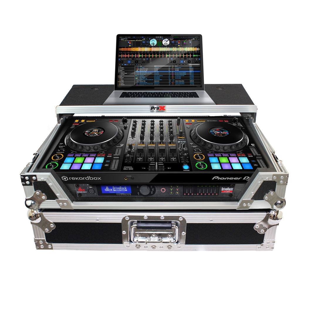 ATA Flight Case for Pioneer DDJ-1000 FLX6 SX3 DJ Controller with Laptop Shelf 1U Rack Space and Wheels