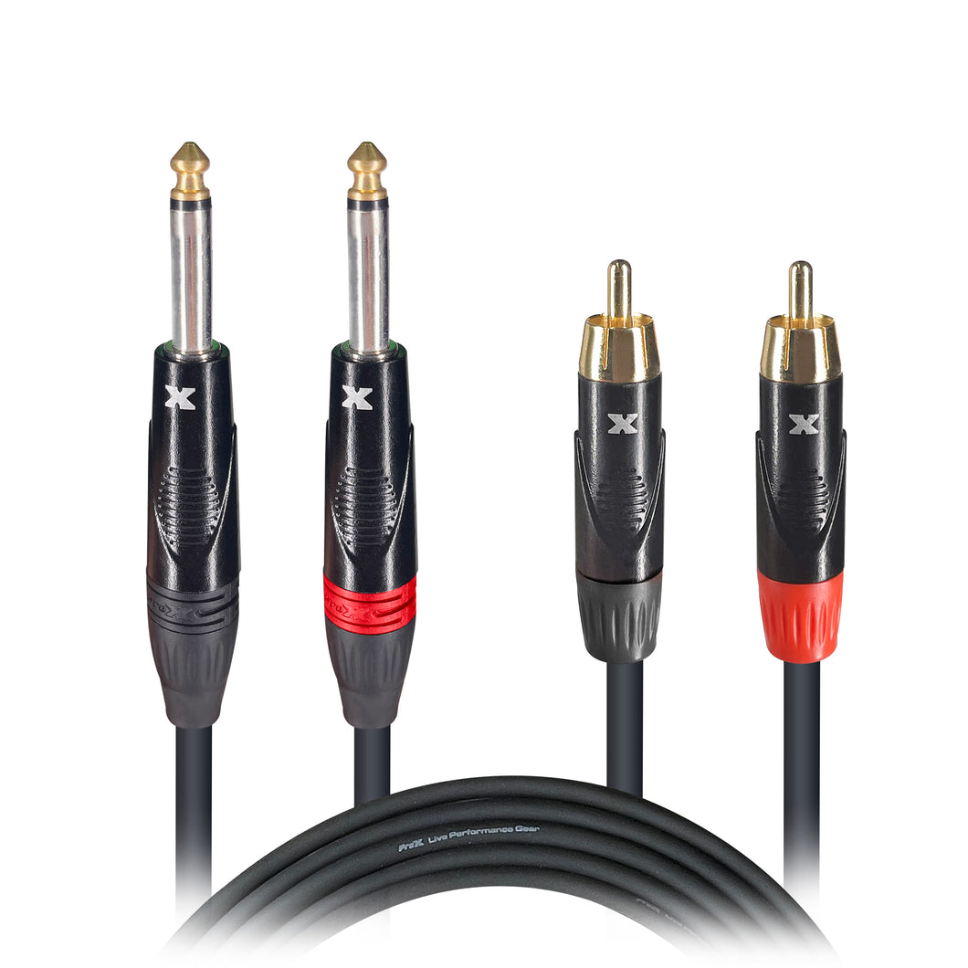 5' Ft. High Performance 1/4” Male TS  to Dual RCA Male Unbalanced Audio Cable