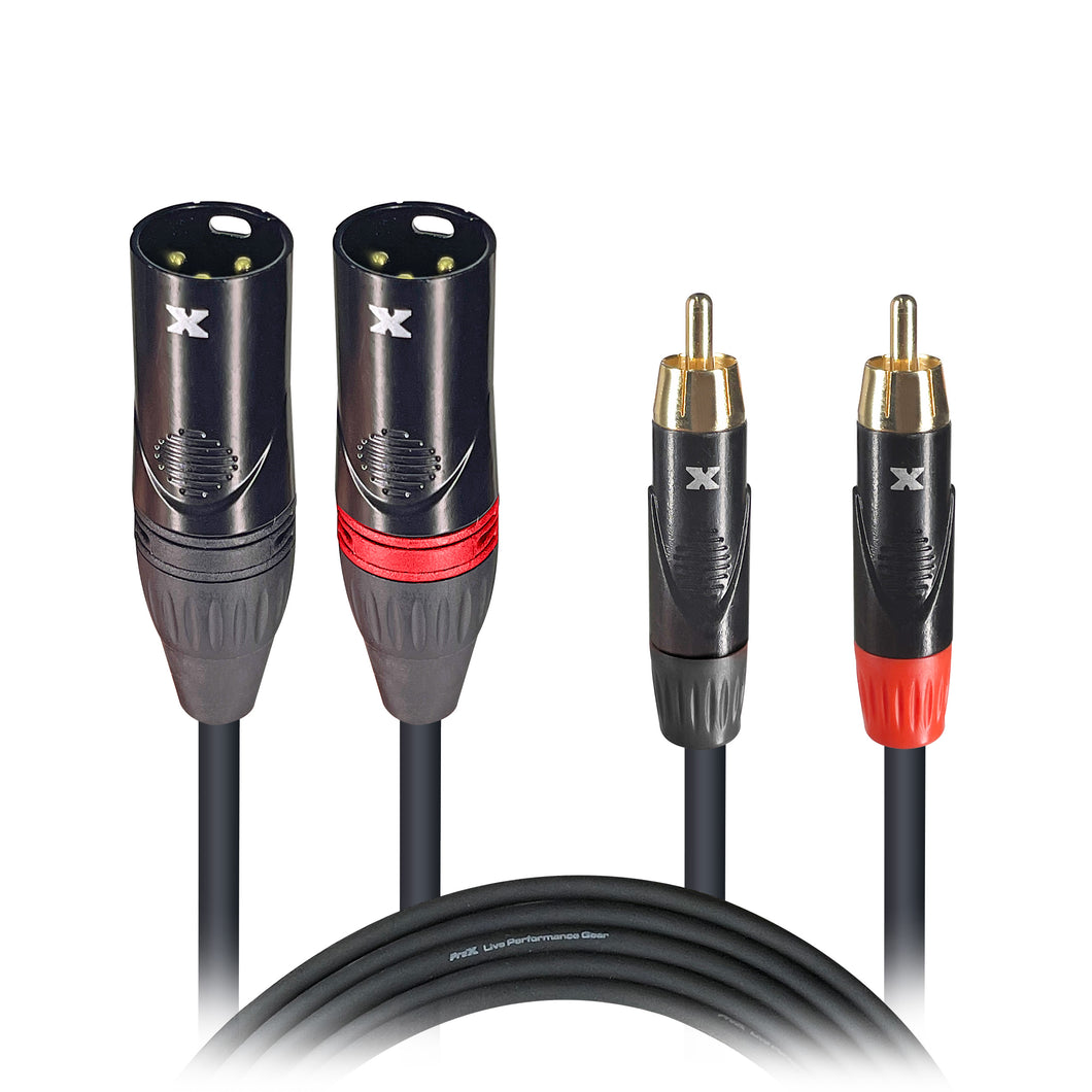 10 Ft. Unbalanced Dual RCA-M to Dual XLR3-M High Performance Audio Cable