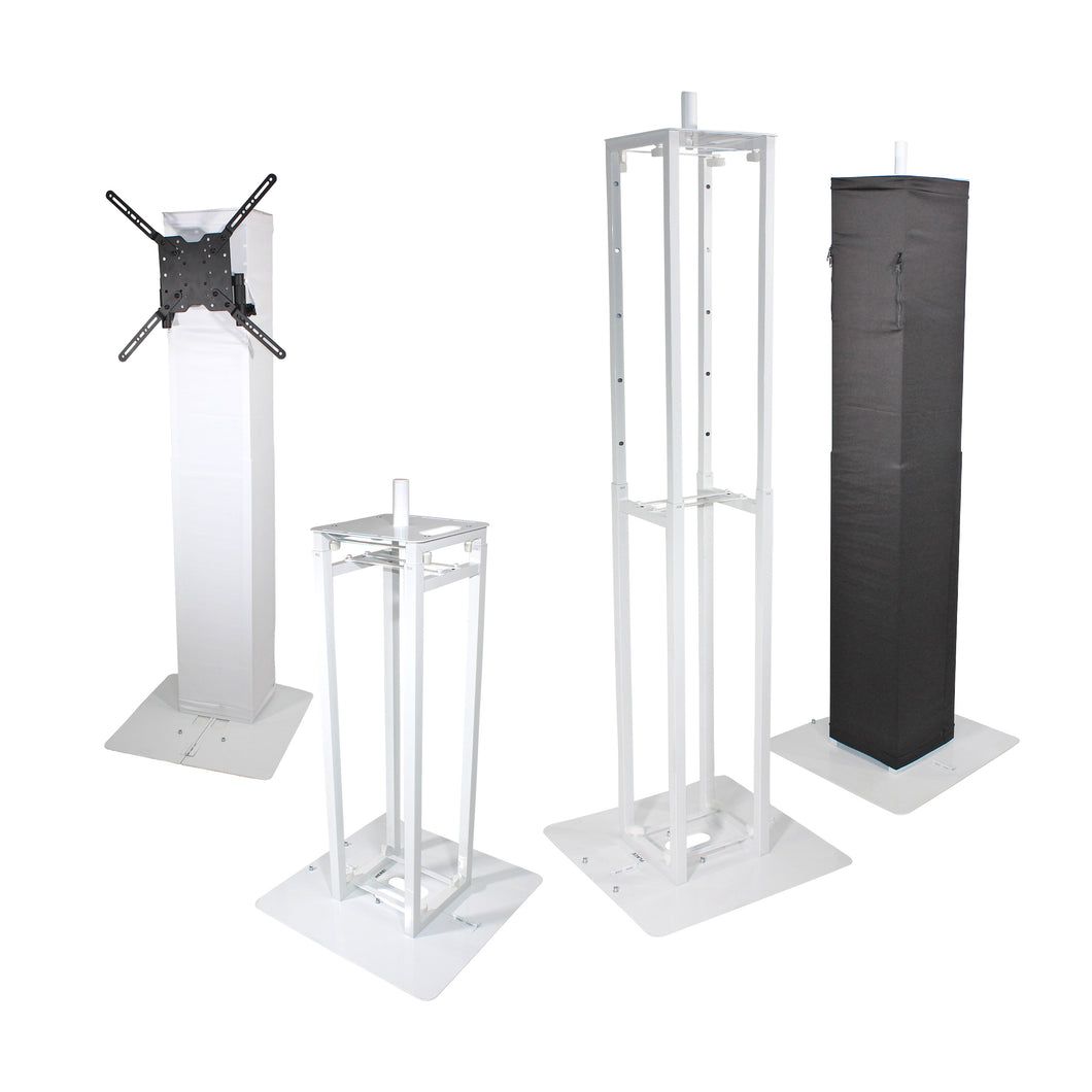 Flex Totem TV - 3ft to 6ft Height Adjustable Totem Stand Incl. TV Mount, Foldable Base Plate and Speaker Stud