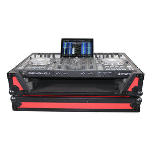 ATA Flight Case For Denon PRIME 4 DJ Controller with 1U Rack Space and Wheels - Red Black