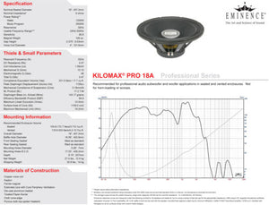 Eminence Kilomax Pro-18A 18-inch Subwoofer Speaker 1250 Watt RMS 8-ohm chart