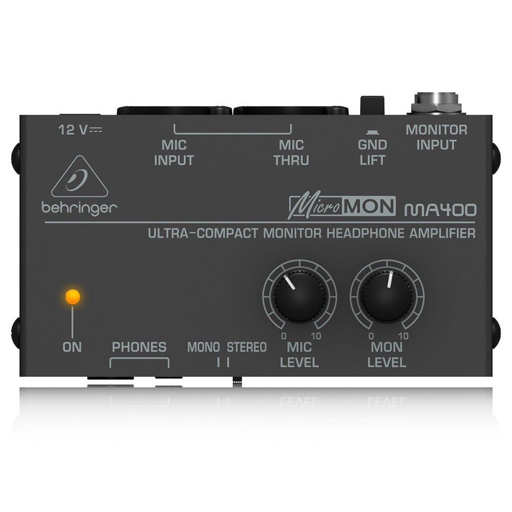 Behringer MICROMON MA400 Miniature Monitor Headphone Amplifier with Microphone Input 689076810081 front main view