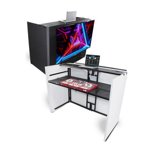 MESA MEDIA MK2 DJ Facade Table Workstation Includes TV Bracket Mount White & Black Scrims and Carry Bag