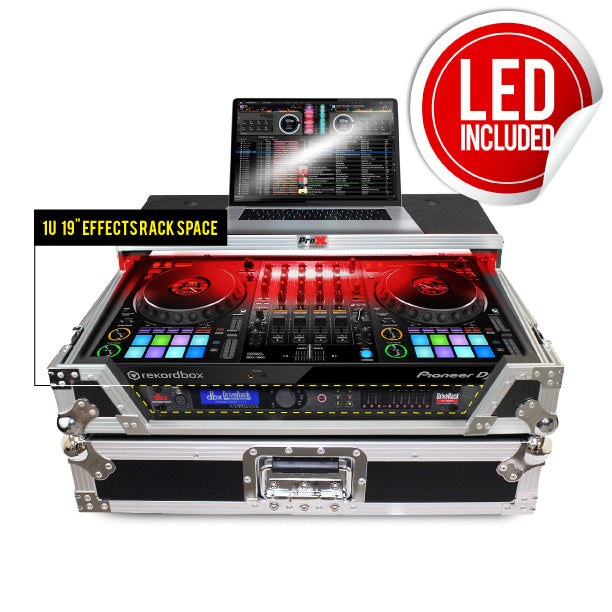 ATA Flight Case for Pioneer DDJ-1000 FLX6 SX3 DJ Controller with Laptop Shelf 1U Rack Space Wheels and LED