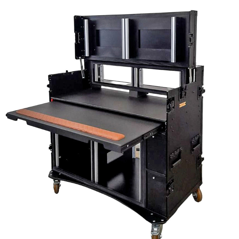 Mobile AV Broadcasting Streaming Recording Studio Workstation Case with 2x 4U Top 2x 12U Bottom Black Finish
