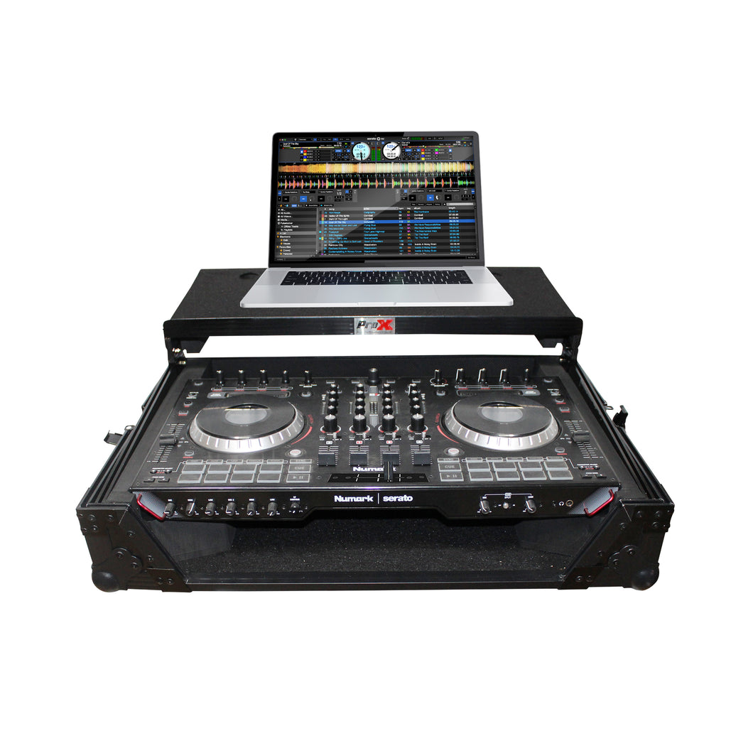 Digital Controller Flight Case W/Sliding Laptop Shelf for Numark NS6II (Black on Black)