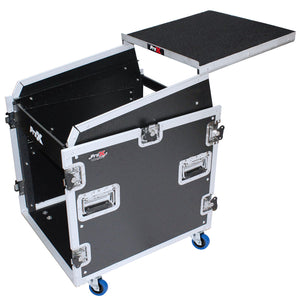 13U Top Mixer-DJ 12U Rack Combo Flight Case W-Laptop Shelf and Casters