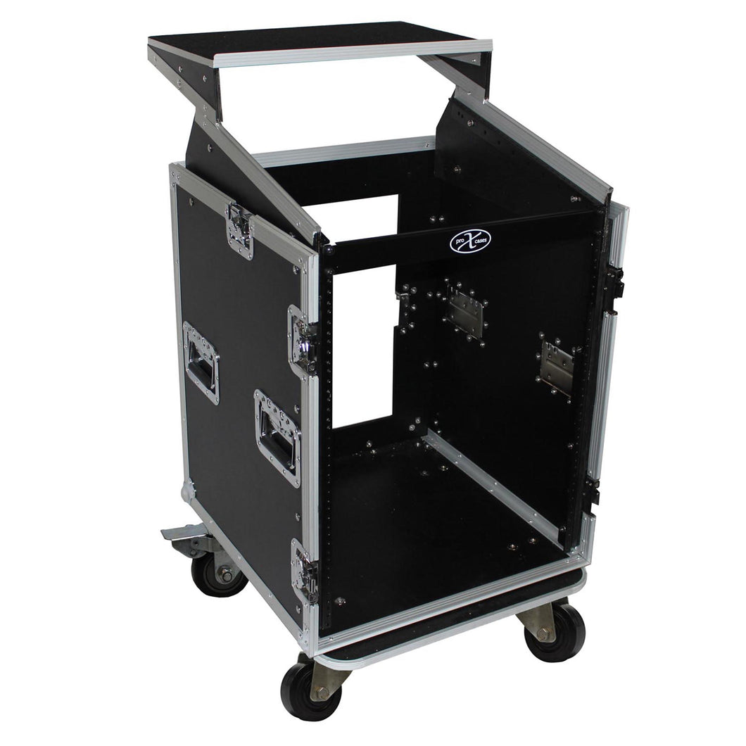14U Rack x 10U Top Mixer DJ Combo Flight Case w/Laptop Shelf