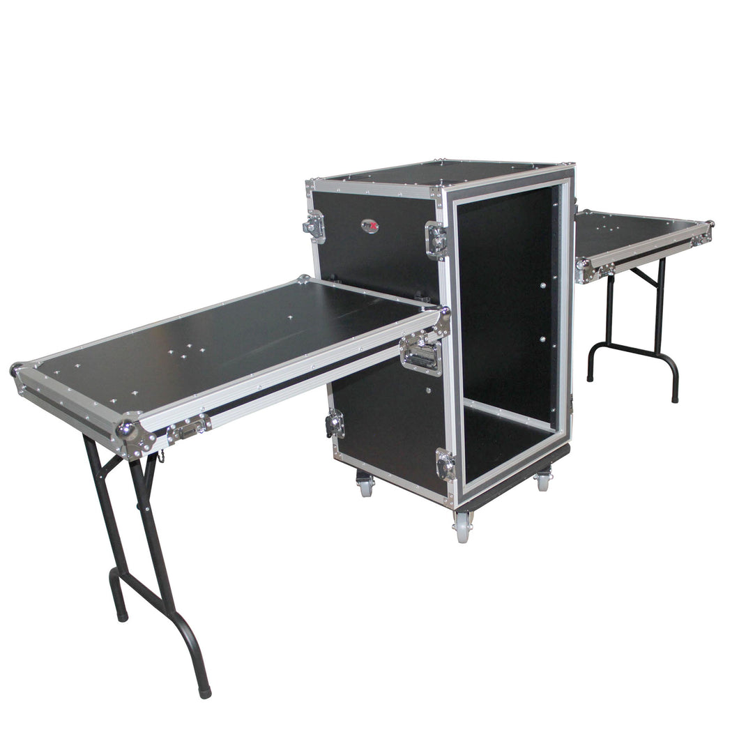 16U Vertical Shockproof Amp/Rack Case W/Dual Side Tables & 4 Casters (24