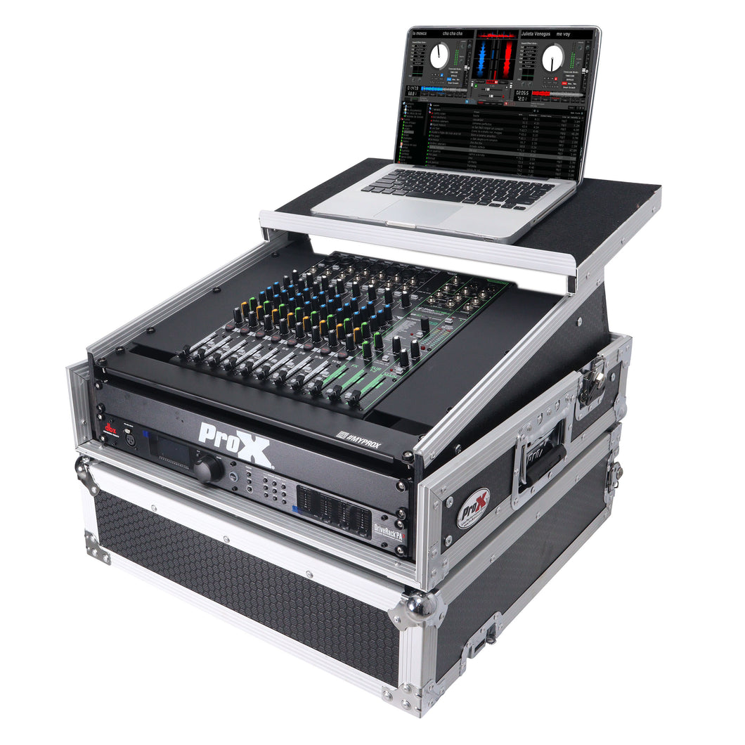 2U Rack Front and 10U Top Mixer Mobile DJ Combo ATA Flight Style Case with Laptop Shelf