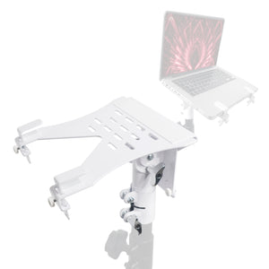 Universal Laptop Tray + VESA Monitor Mounting Bracket fits on Speaker Stand 1-3/8" Pole White