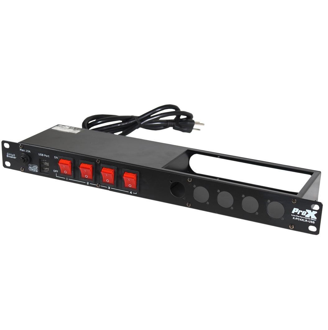 Power Center 1U 15Amp Circuit 4CH Switch Panel 2 USB and 5 Punched D connectors XLR Space
