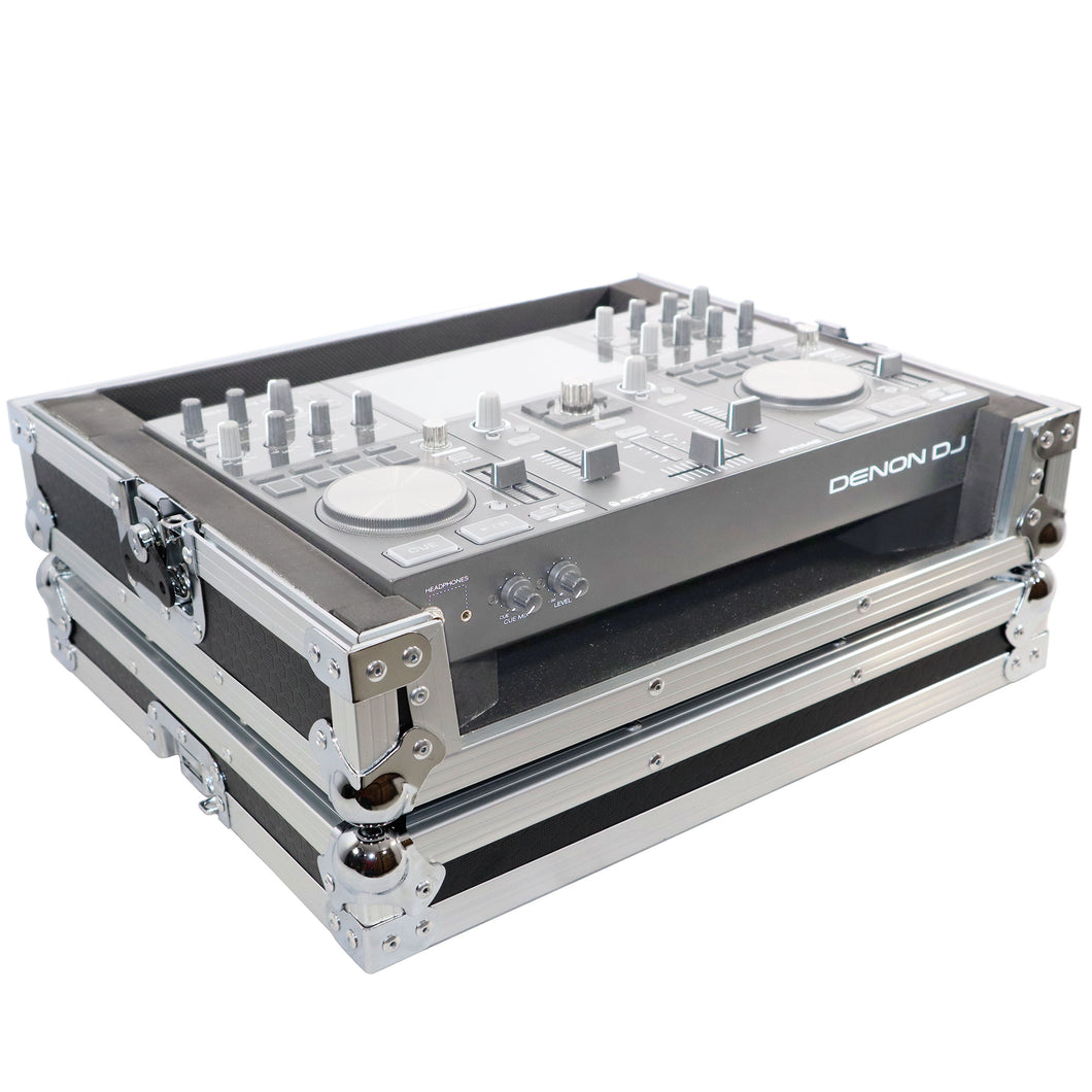 ATA Style Flight Travel Case for Denon DJ Prime Go Digital Controller - Silver On Black