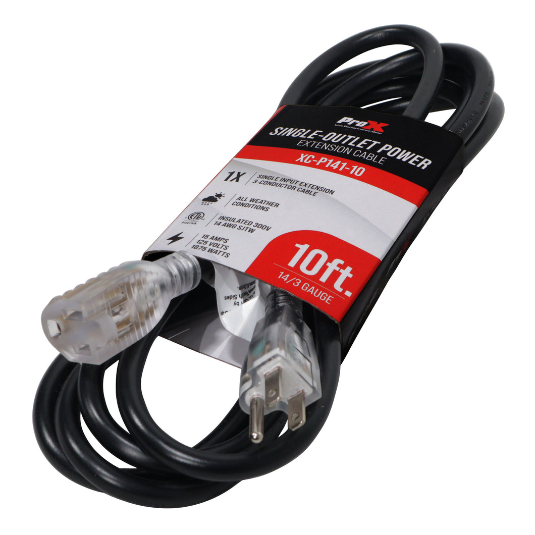 10' Ft. 120VAC NEMA 15 Male to 3 Outlet Female Power-Extension Cord 14 AWG