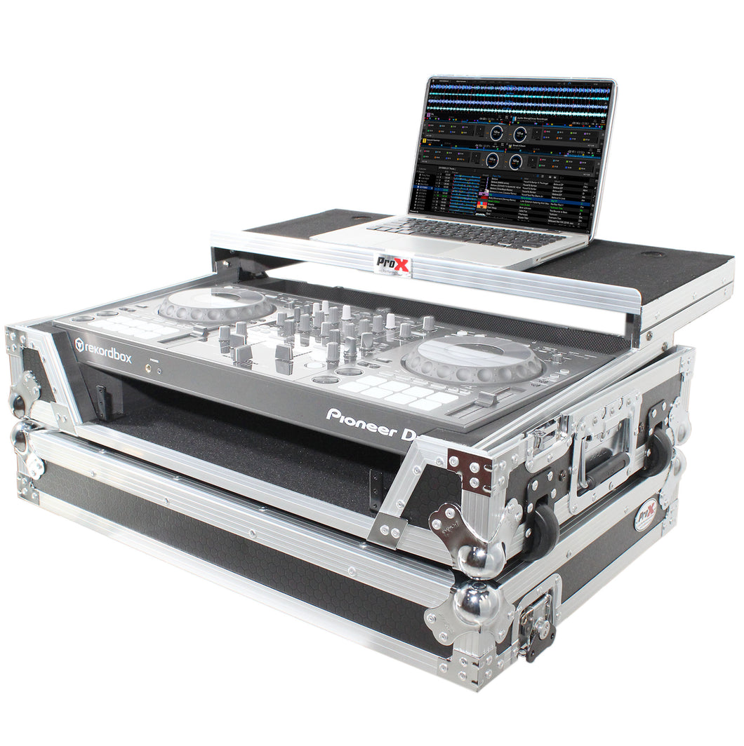 Flight Case For Pioneer DDJ-800 Digital Controller W-Sliding Laptop Shelf and Wheels & 1U Rackspace
