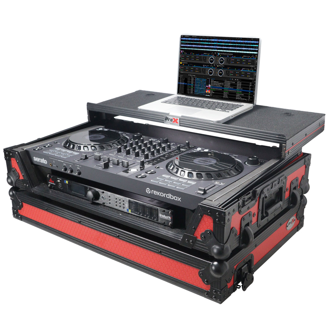 Flight Case for Pioneer DDJ-FLX6 Digital Controller W-Laptop Shelf & Wheels | Black on Red
