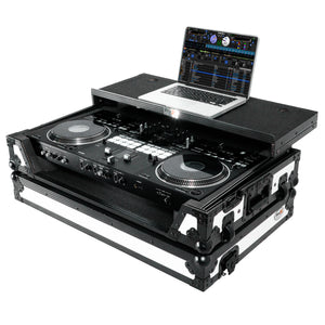 ATA Flight Case for Pioneer DDJ-REV7 DJ Controller with Laptop Shelf 1U Rack Space and Wheels - White Black