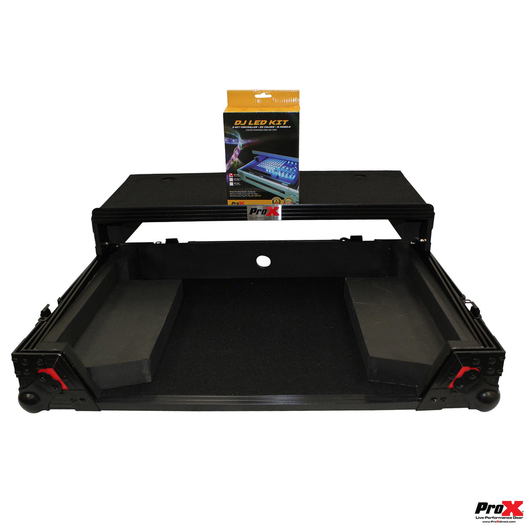 Flight Case for Gemini G4V DJ Controller with Sliding Laptop Shelf and LED Kit| Black on Red