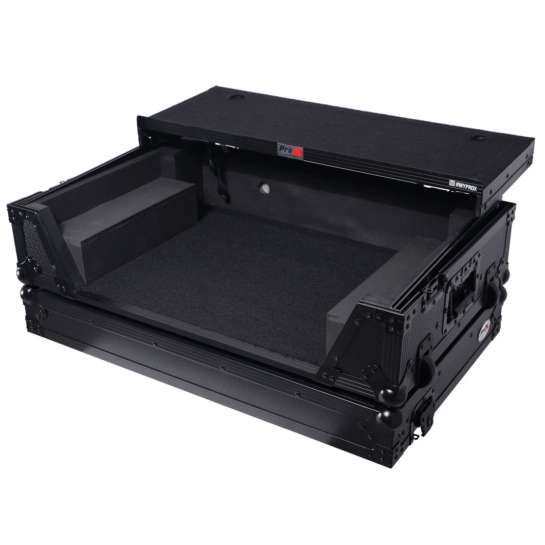 Flight Style Road Case For Pioneer DDJ-FLX10 DJ Controller with Laptop Shelf 2U Rack Space Wheels - Black Finish