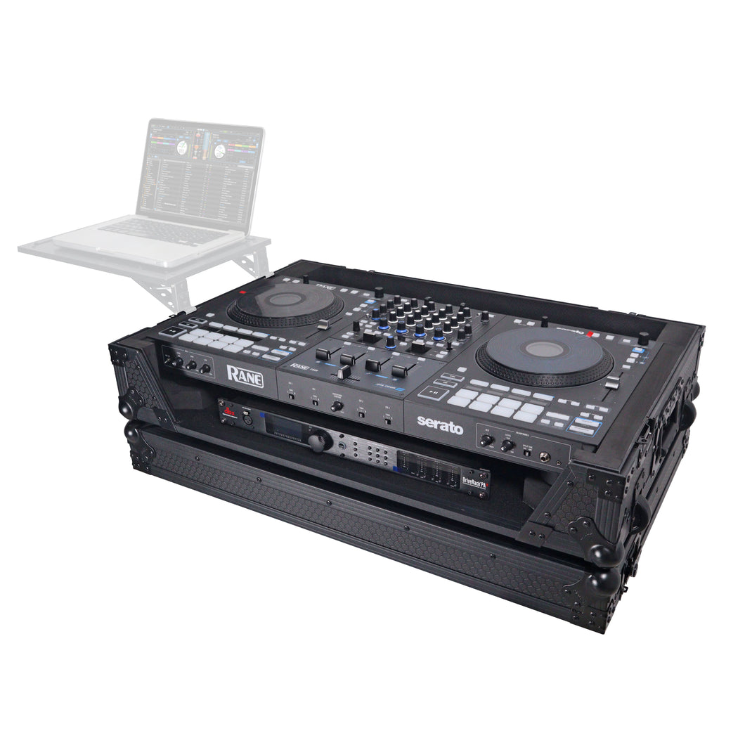 ATA Flight Style Road Case For RANE Four DJ Controller with 1U Rack Space and Wheels - Black Finish