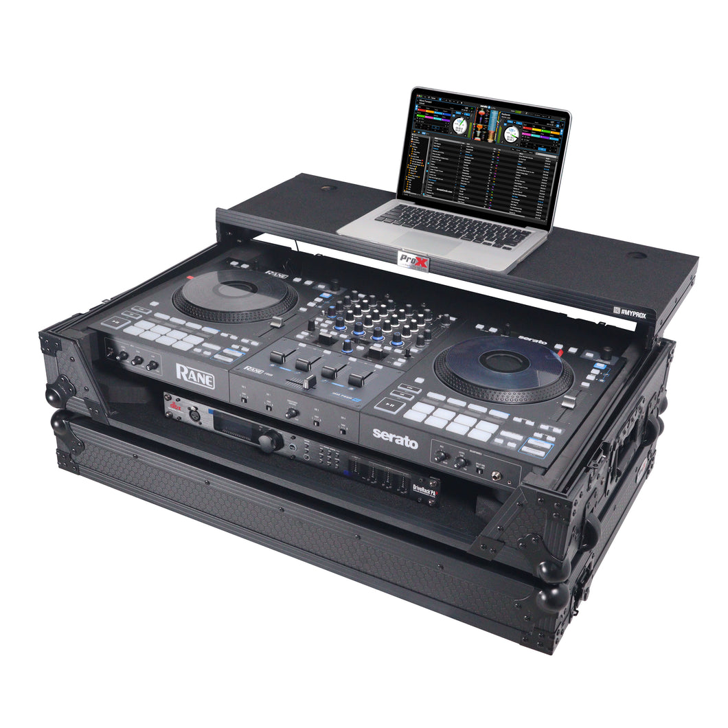 ATA Flight Style Road Case For RANE Four DJ Controller with Laptop Shelf 1U Rack Space LED and Wheels  - Black Finish