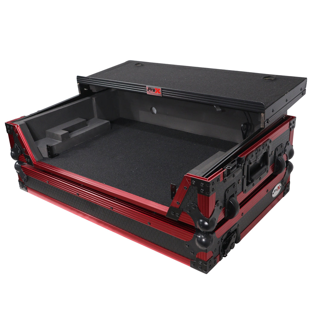 ATA Flight Style Road Case For RANE One DJ Controller with Laptop Shelf 1U Rack Space Wheels & LED Kit Metallic Red