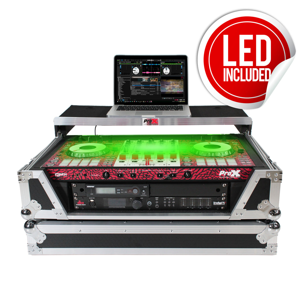Flight Case for Pioneer DDJ-1000 / SRT, DDJ-FLX6, and DDJ-SX3. Incl. 2U Rack Space Sliding Laptop Shelf  Wheels LED Kit
