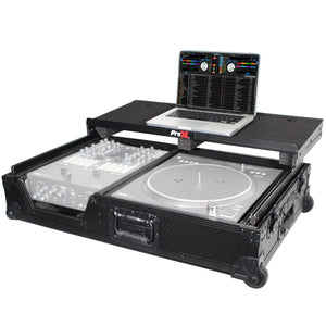 Single Turntable and Mixer Flight Case W-Sliding Laptop Shelf and Low Profile Wheels | Black on Black