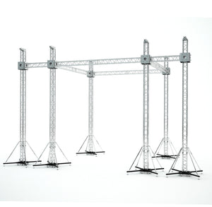 Flat Stage Roofing System with 7 Ft Speaker Wings and  6 Chain Hoists | 20 Ft W x 20 Ft L x 23 Ft H