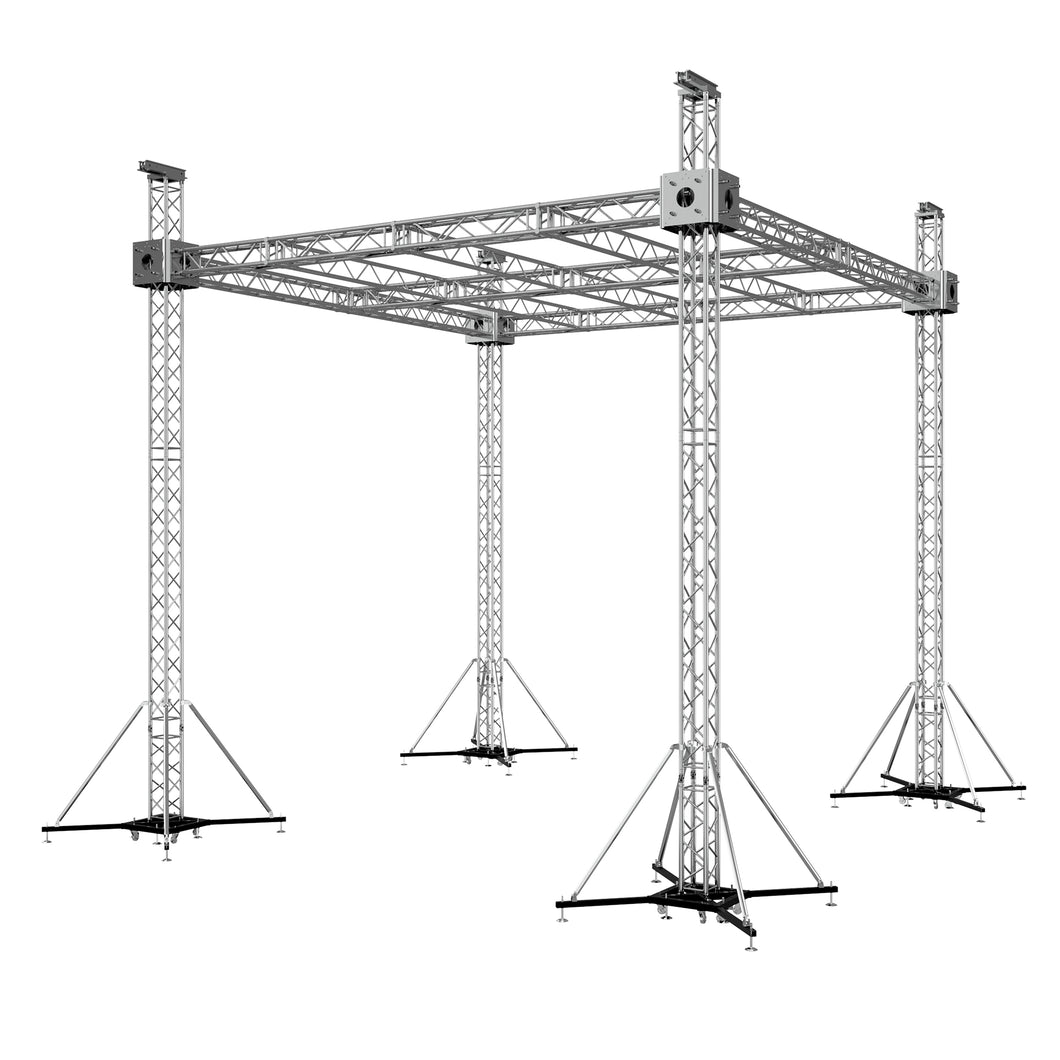 F34 Stage Roofing Truss System with Ground Support Speaker Wings and Chain Hoists – 23 x 23 x 23 Ft.