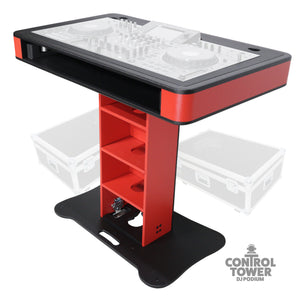Control Tower DJ Podium with Road Cases for Pioneer DDJ-REV7 XDJ-XZ DDJ-1000 RANE One - Red Black Finish