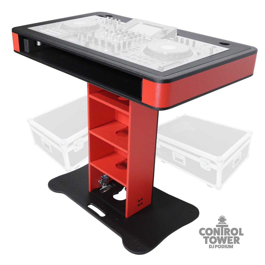 Control Tower DJ Podium with Road Cases for Pioneer DDJ-REV7 XDJ-XZ DDJ-1000 RANE One - Red Black Finish