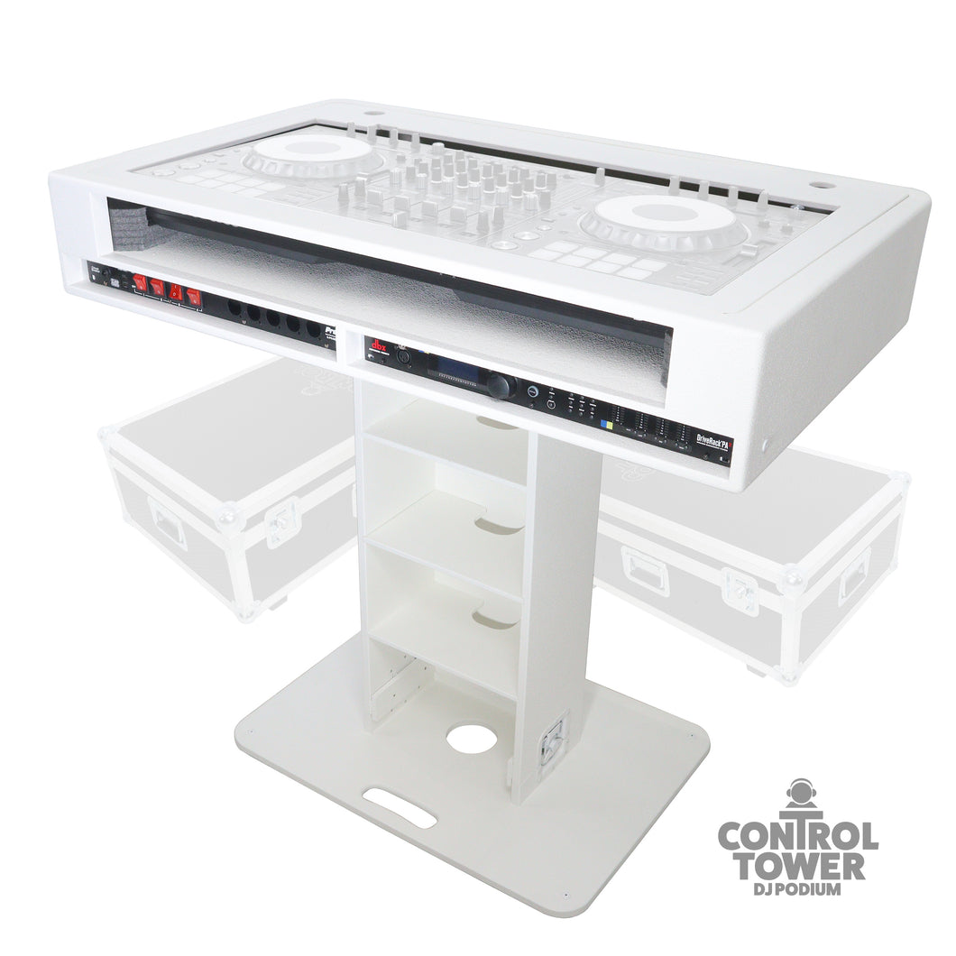 Control Tower DJ Podium 2x 1U Rack Space with Road Cases for Pioneer DDJ-REV7 XDJ-XZ DDJ-1000 RANE One - White Finish