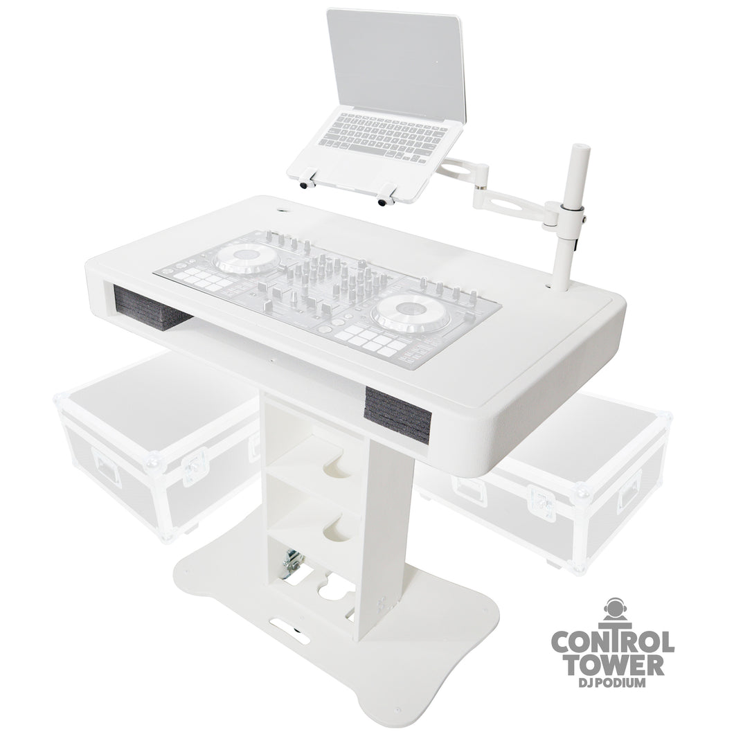 Control Tower DJ Podium with Road Cases for Pioneer DDJ-REV7 XDJ-XZ DDJ-1000 RANE One - White Finish