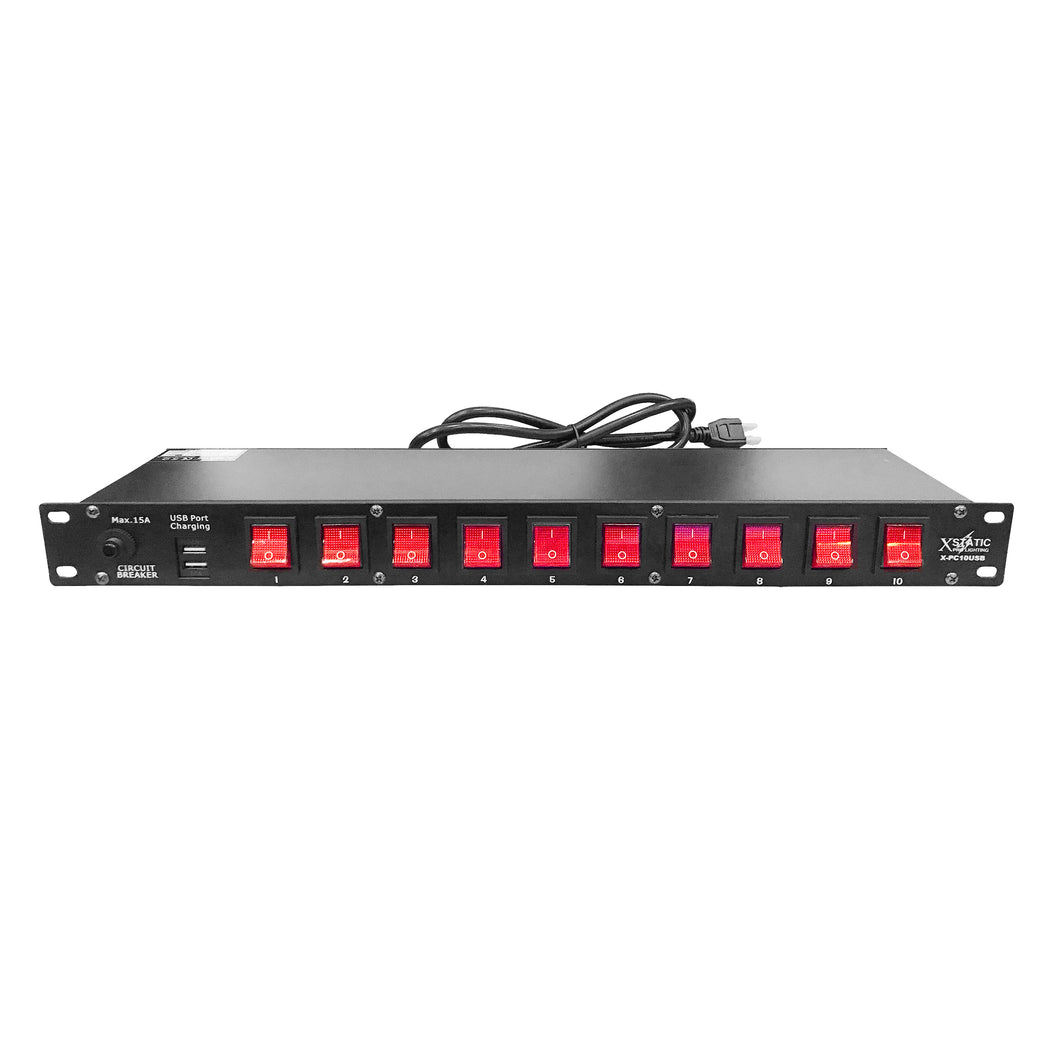Power Center™ 10 Plug Rack Mount Power Distribution Switch With 2 USB Charging Ports